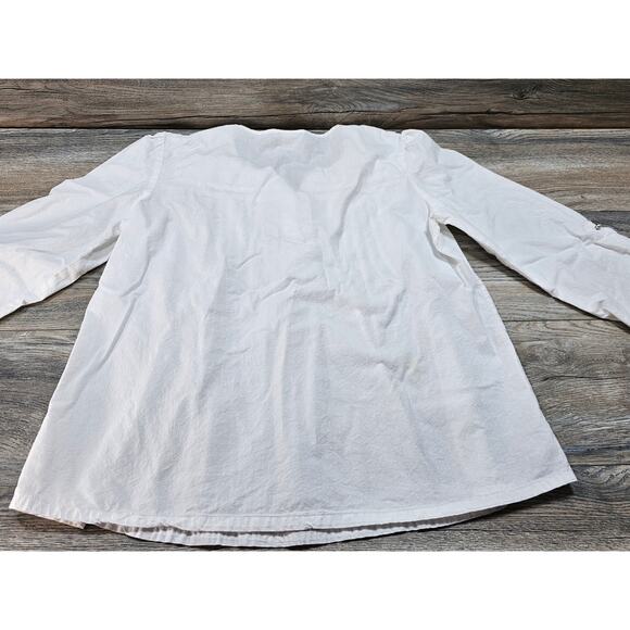 American Sweetheart Women's Tab Sleeve Blouse White Lace neckline - Picture 6 of 9